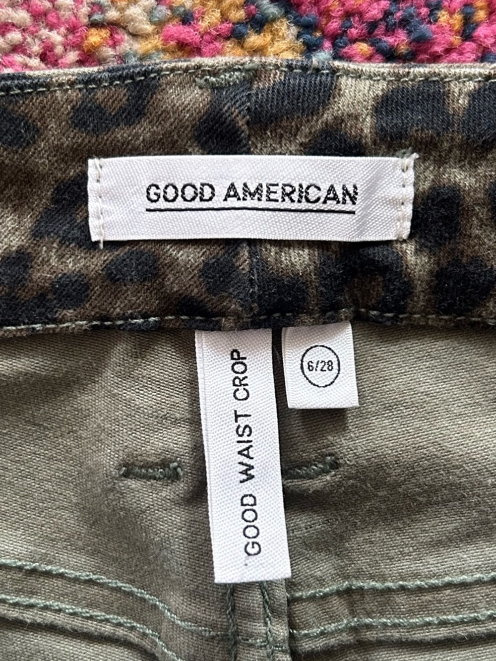 Good American | Women’s Olive Green/Black Leopard Print Good Waist Crop Jeans 28 - Picture 13 of 16